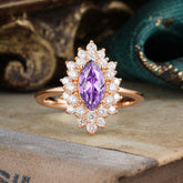 1 Carat Marquise Cut Amethyst Ring Vintage Cluster Wedding Ring